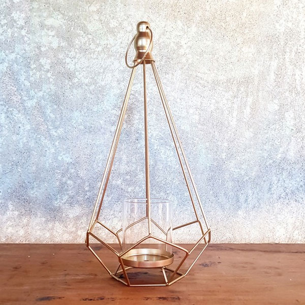 Gold Geometric Lantern with Glass Dome - <p style='text-align: center;'>R 35</p>